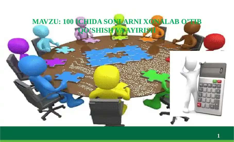 100 lik soni ichida qo'shish va ayirish dars ishlanma 1-sinf