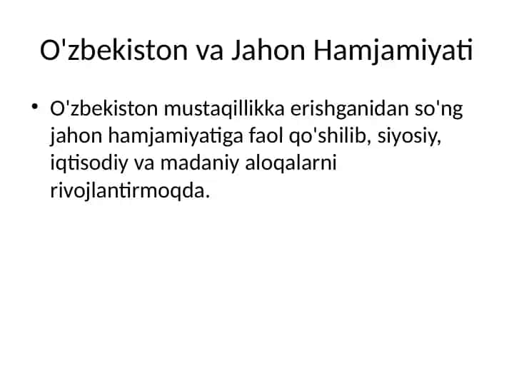 O'zbekiston va Jahon Hamjamiyati