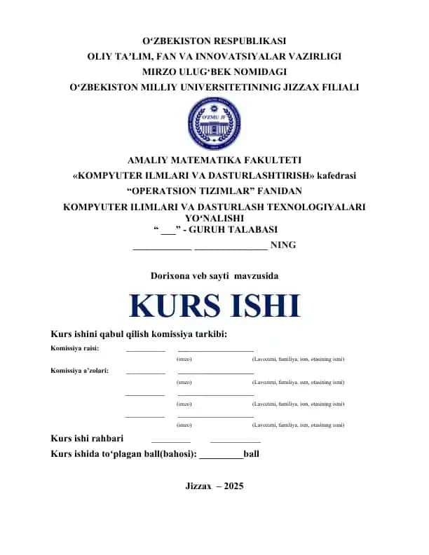 Kurs ishi - Dorixona veb sayti mavzusida