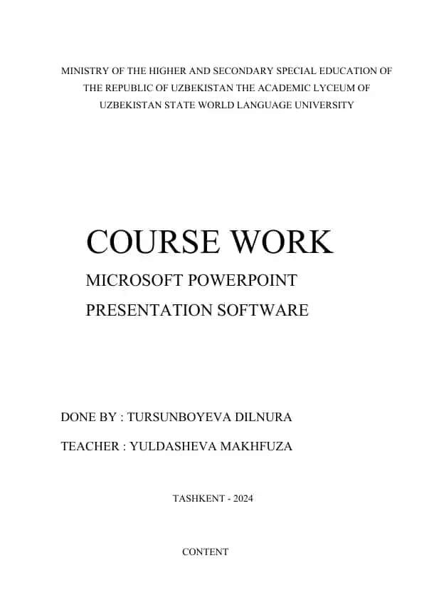 COURSE WORK MICROSOFT POWERPOINT PRESENTATION SOFTWARE