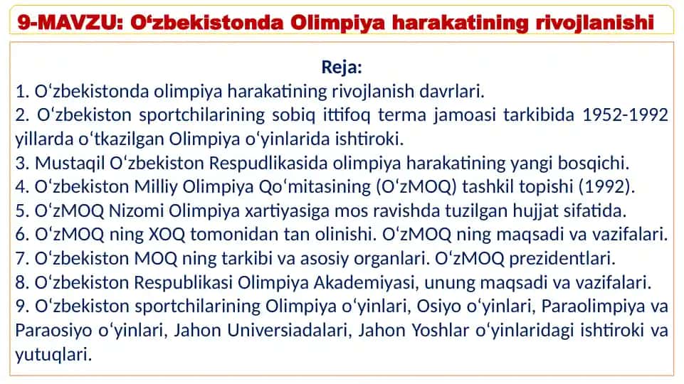 O‘zbekistonda Olimpiya harakatining rivojlanishi