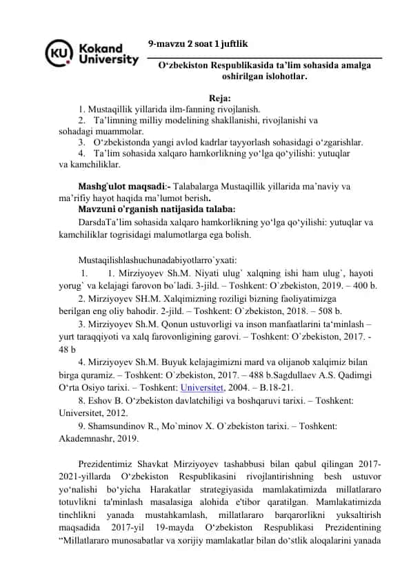 9-mavzu 2 soat 1 juftlik