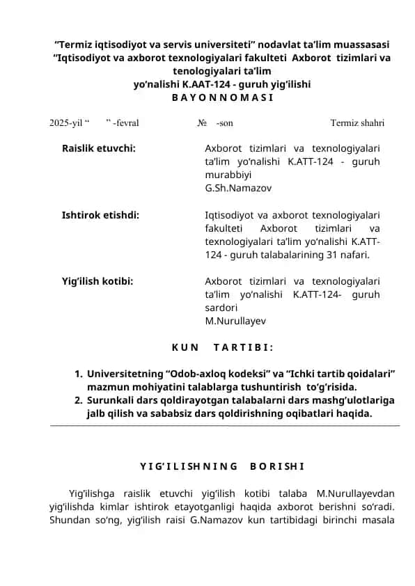 Termiz iqtisodiyot va servis universiteti nodavlat ta’lim muassasasi