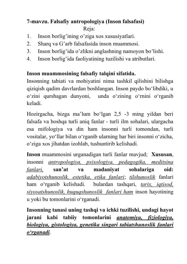 Falsafiy antropologiya (Inson falsafasi)