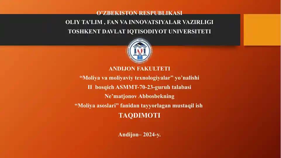 Investitsion dasturlarni moliyalashtirishning nazariy asoslari