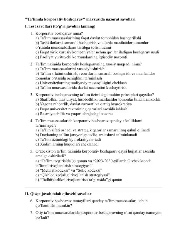 Ta’limda korporativ boshqaruv