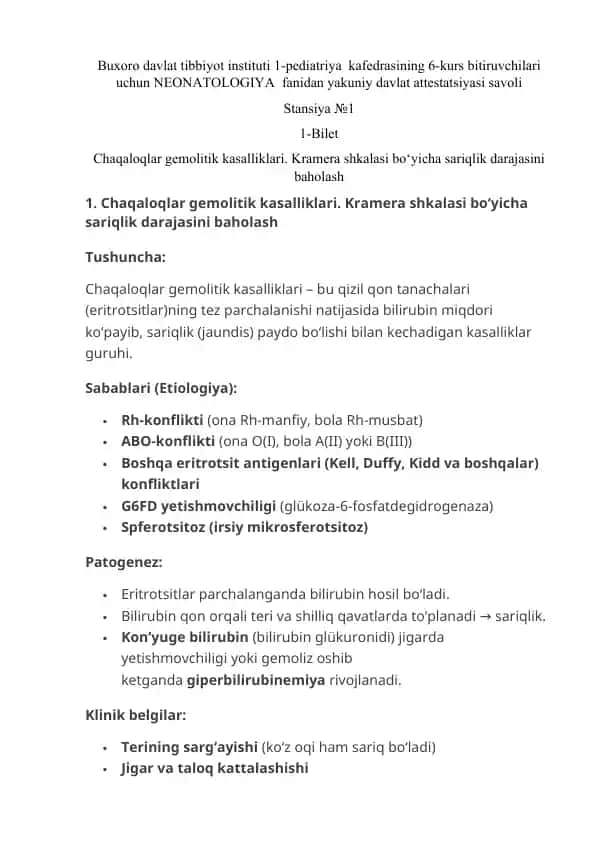 Chaqaloqlar gemolitik kasalliklari