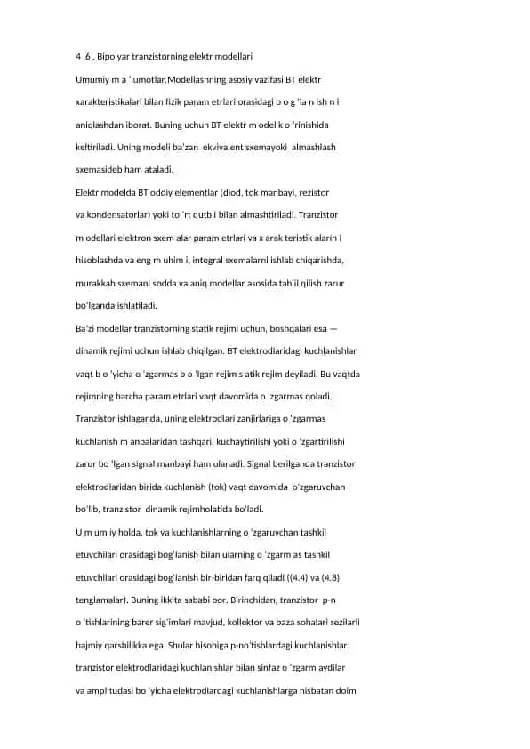 Bipolyar tranzistorning elektr modellari