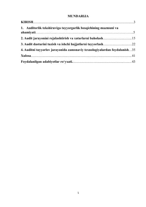 Audit tekshiruvi uning hujjatlari