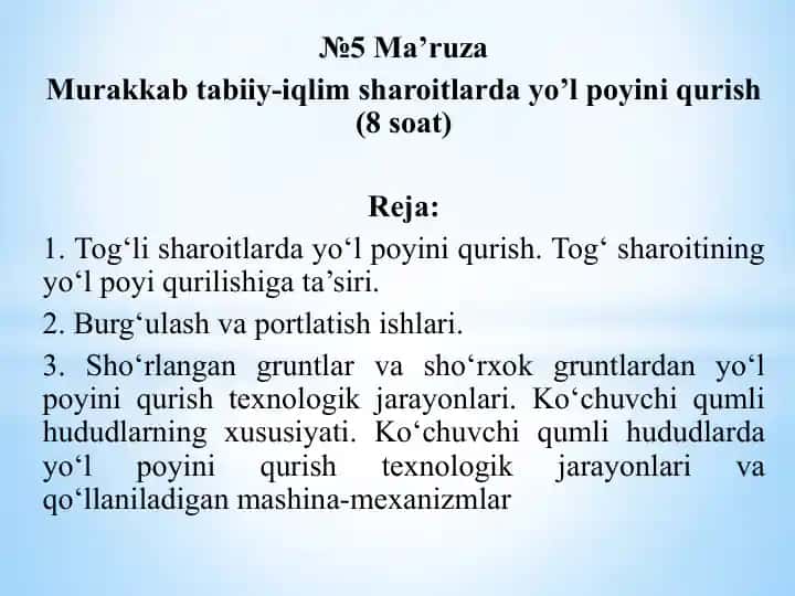 Yo'l poyi qurish texnologiyasi