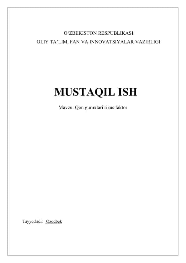Qon guruxlari rizus faktor