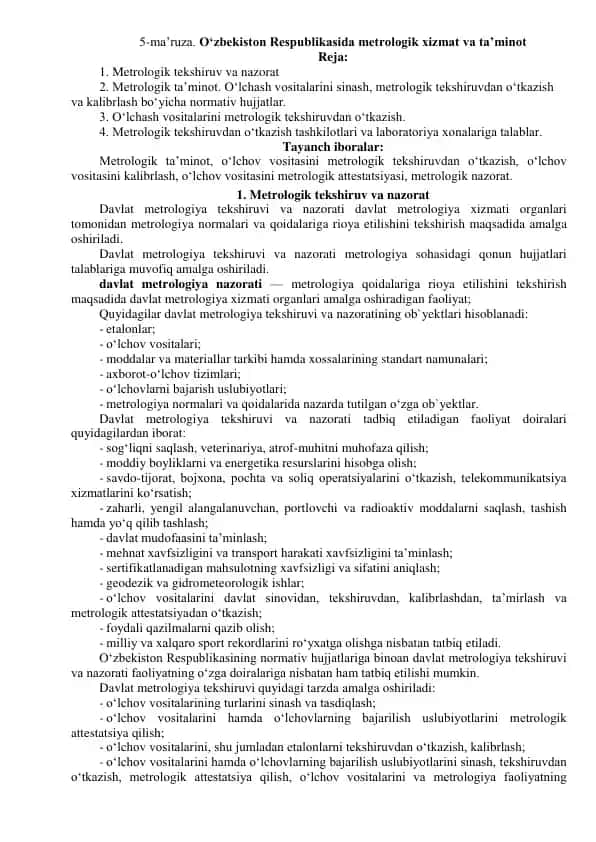 Metrologik xizmat va ta’minot