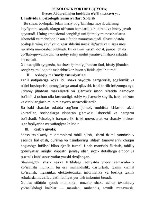 Psixologik portret (Qiyofa)