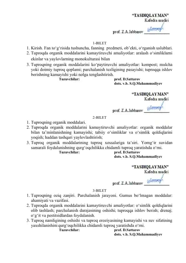 Tuproq Kimyo'si va Agrohimoya
