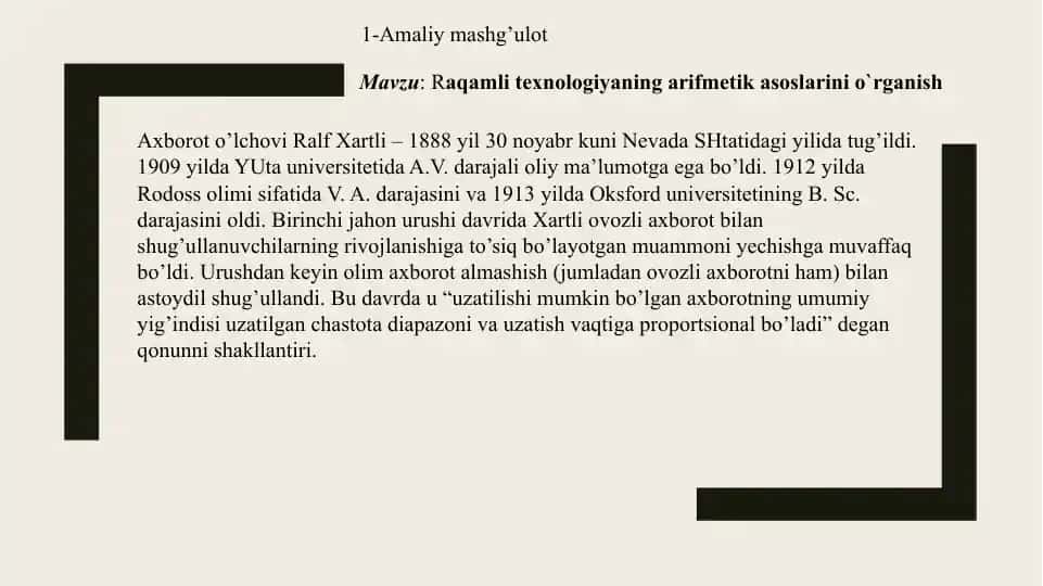Raqamli texnologiyaning arifmetik asoslarini o`rganish