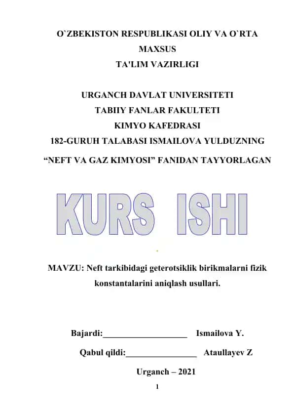 Neft tarkibidagi geterotsiklik birikmalarni fizik konstantalarini aniqlash usullari