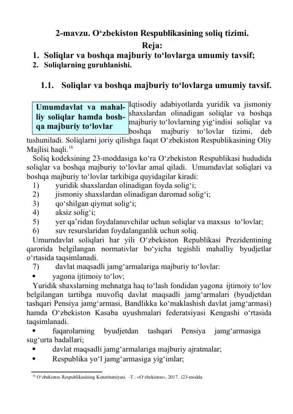 O‘zbekiston Respublikasining soliq tizimi