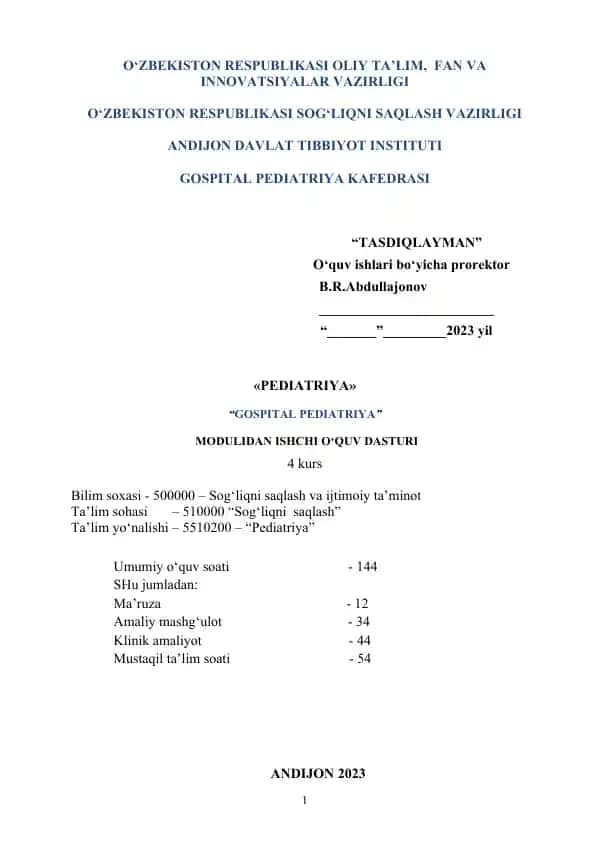 MODULIDAN ISHCHI O‘QUV DASTURI