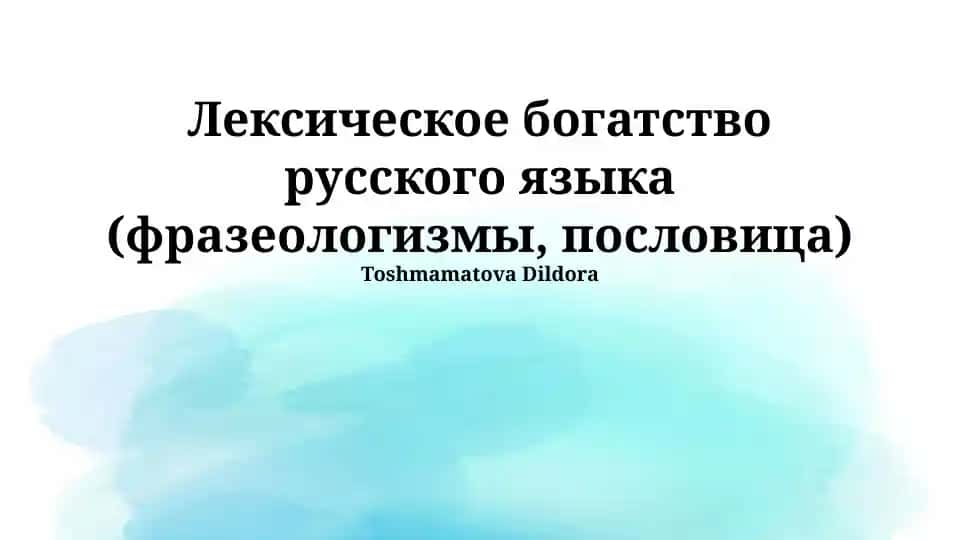 Лексическое богатство русского языка (фразеологизмы, пословица)