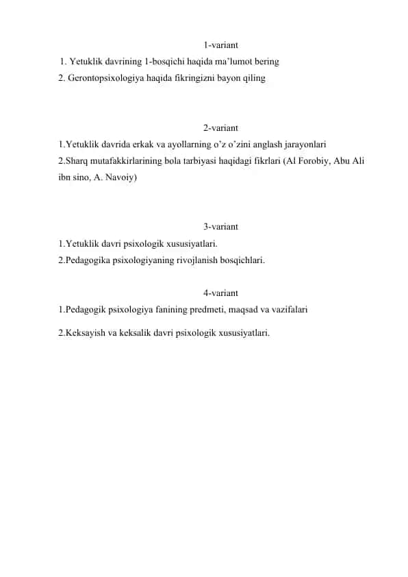 Yetuklik davrining psixologik xususiyatlari