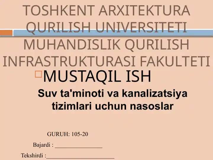 Suv ta'minoti va kanalizatsiya tizimlari uchun nasoslar