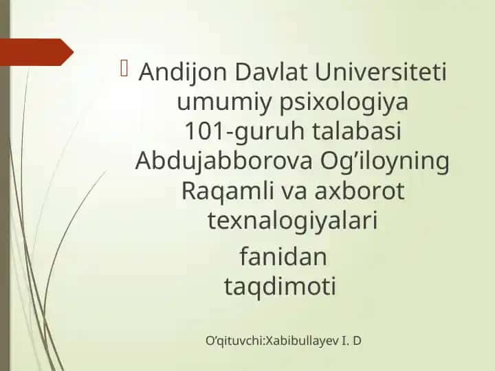 Raqamli va axborot texnologiyalari fanida taqdimot