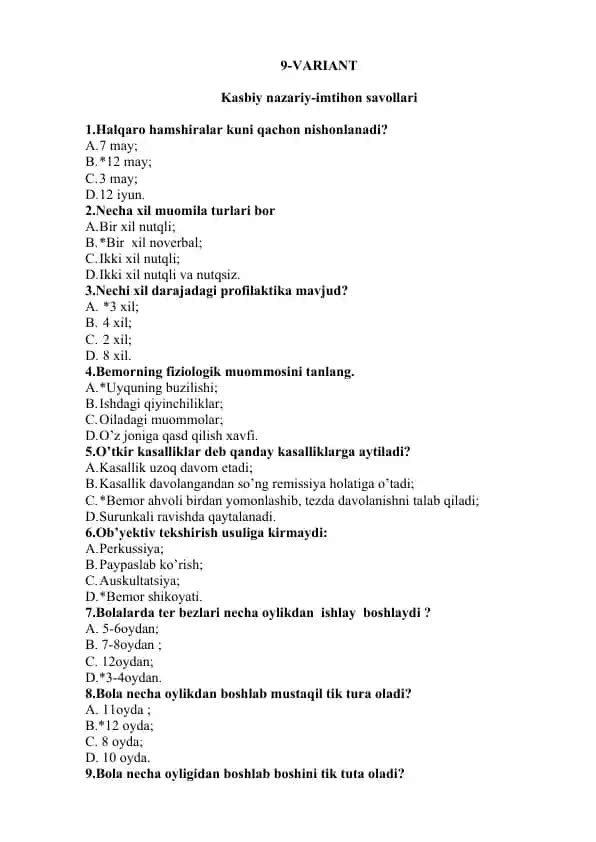 Kasbiy nazariy-imtihon savollari