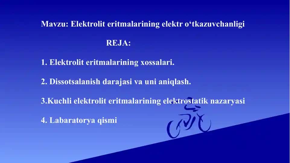 Elektrolit eritmalarining elektr o‘tkazuvchanligi