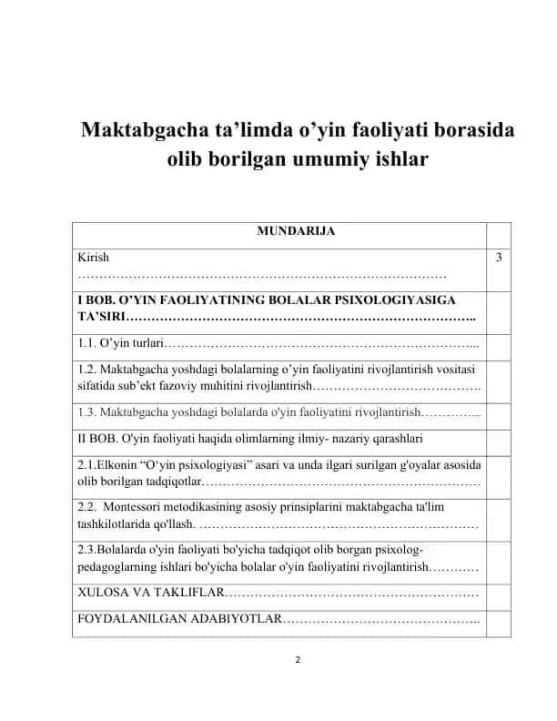 Maktabgacha ta’limda o’yin faoliyati