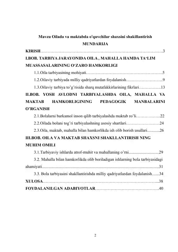 Oila va maktabda o'quvchilar shaxsini shakillantirish