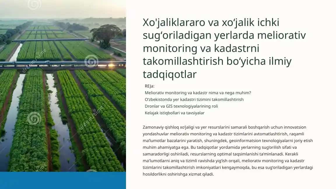Meliorativ monitoring va kadastrni takomillashtirish boʻyicha ilmiy tadqiqotlar