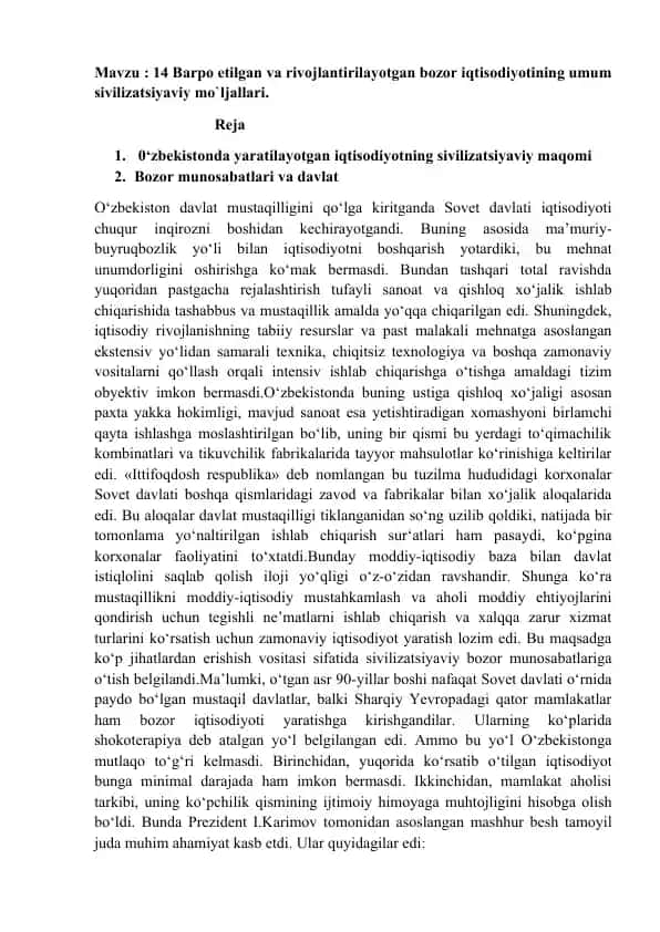 Bozor munosabatlari va davlat