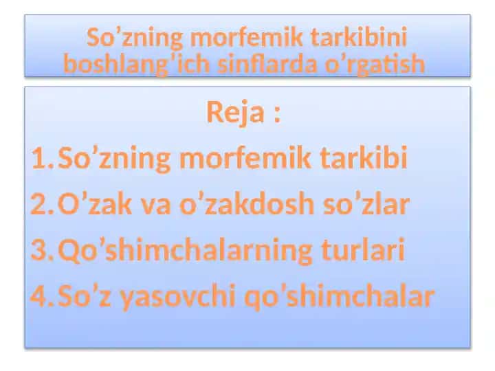 So’zning morfemik tarkibini boshlang’ich sinflar davlatda o’rgatish