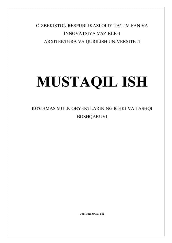 Ko'chmas Mulk Obyektlarining Ichki va Tashqi Boshqarilishi