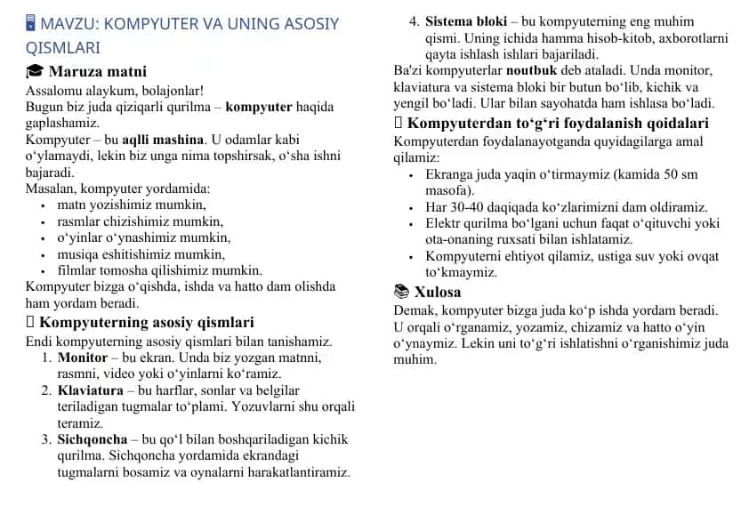 Kompyuter va uning asosiy qismlari