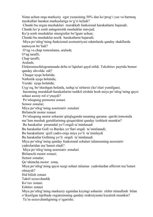 Murakkab harakatlar va miya po‘stlog‘ining funksional muhitlari