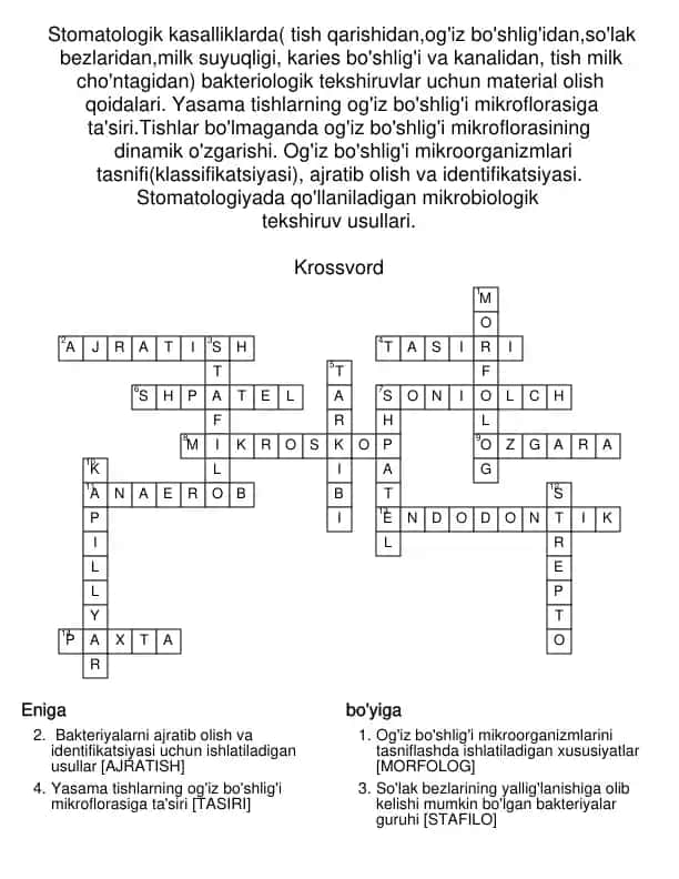 Stomatologik kasalliklarda bakteriologik tekshiruvlar uchun material olish qoidalari