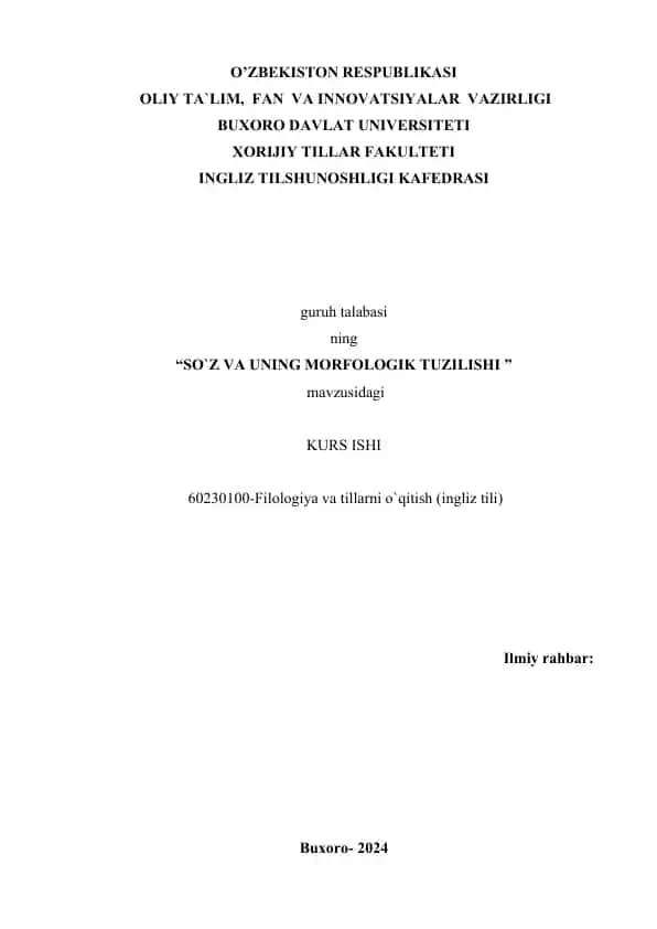 SO`Z VA UNING MORFOLOGIK TUZILISHI
