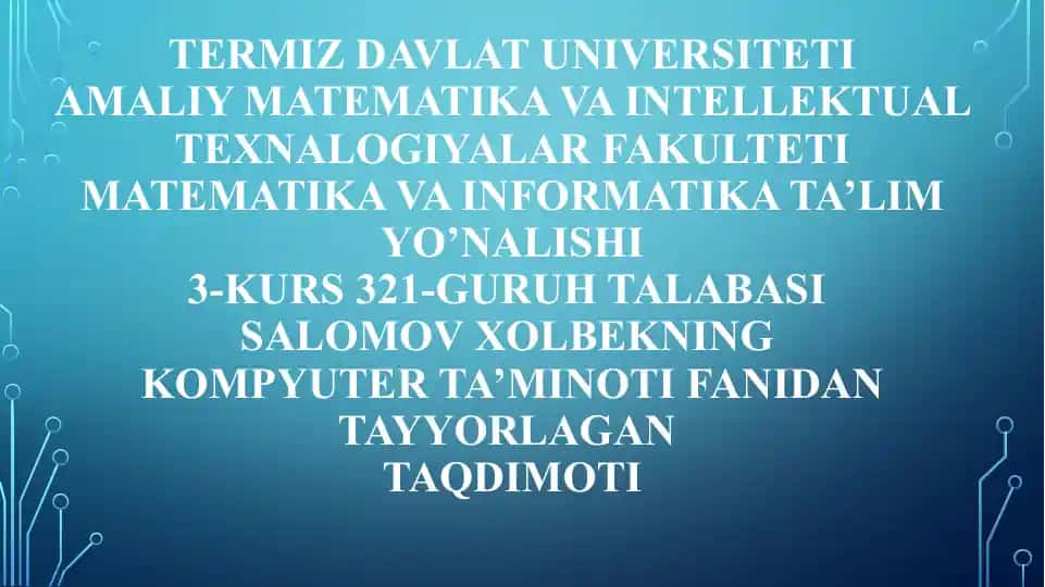 Kompyuter ta'minoti fanidan ta'yyorlagan taqdimot