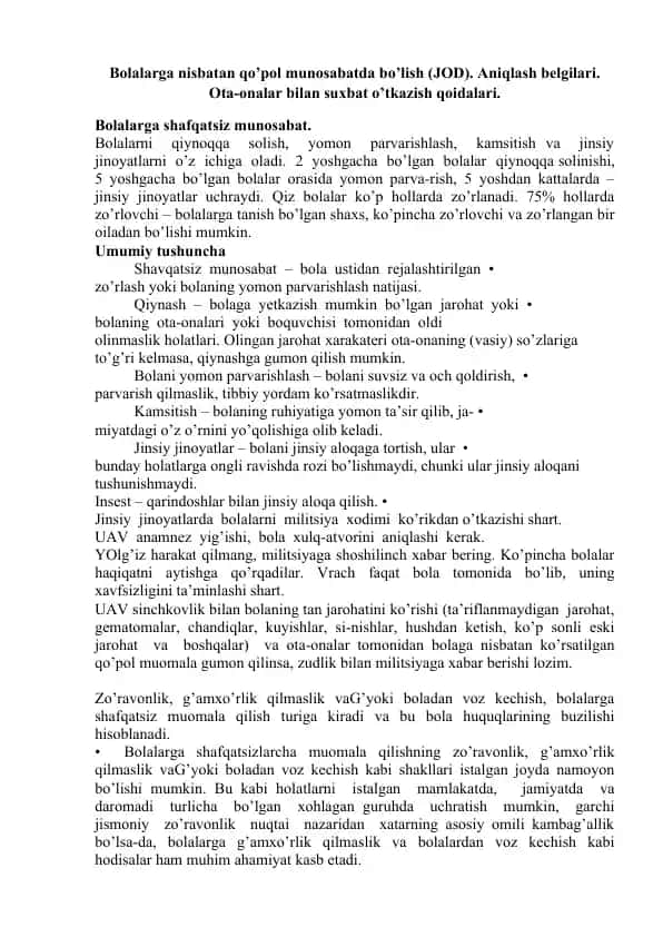 Bolalarga shafqatsiz munosabatda bo'lish (JOD)