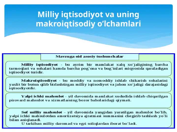 Milliy iqtisodiyot va uning makroiqtisodiyo’lchamlari