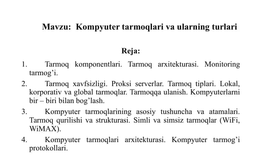 Kompyuter tarmoqlari va ularning turlari