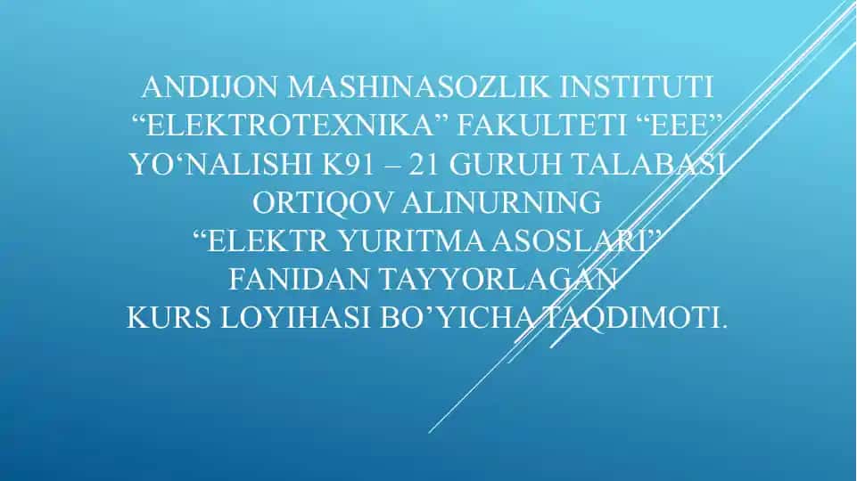 Elektryuritma asoslari kurs loyihasi