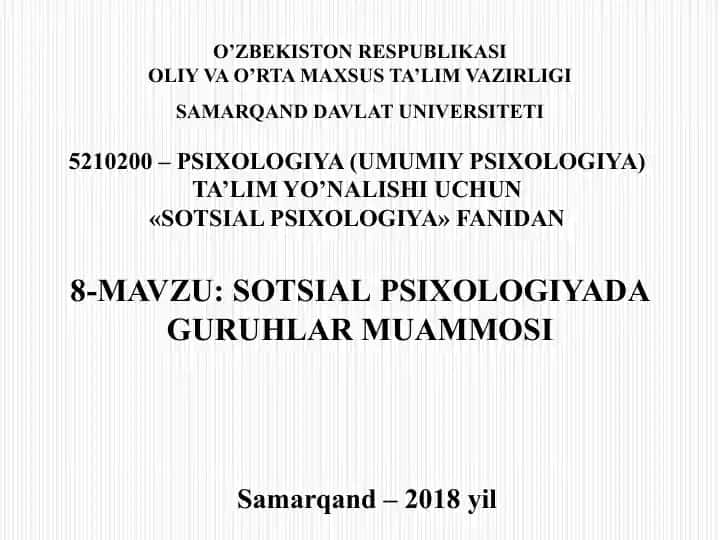 Sotsial Psixologiyada Guruhlar Muammosi