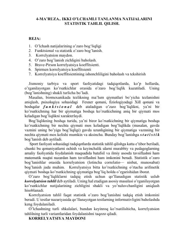 IKKI O’LCHAMLI TANLANMA NATIJALARINI STATISTIK TAHLIL QILISH