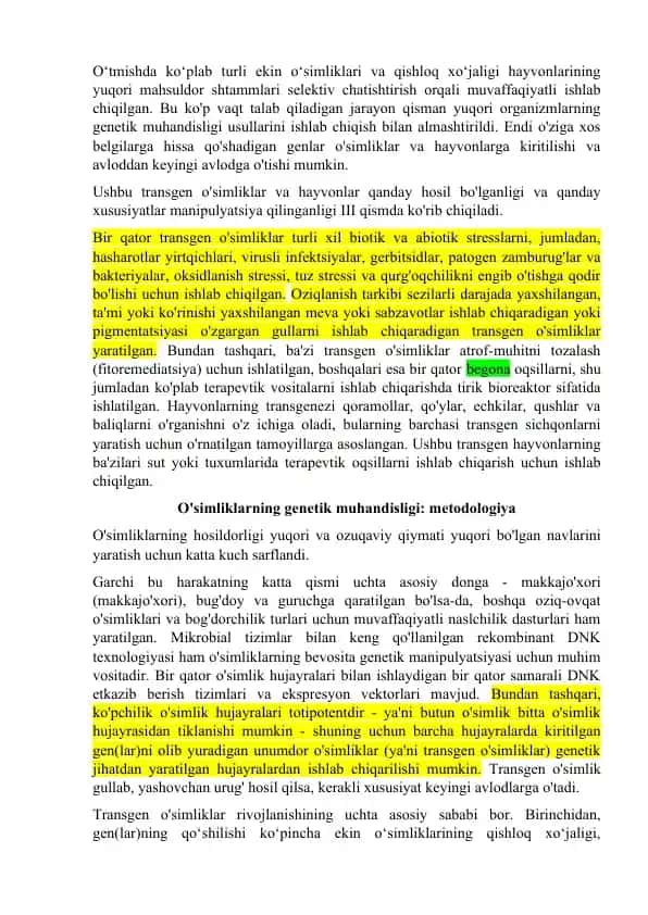 Transgen o'simliklar va hayvonlar