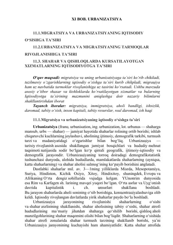 Urbanizatsiya va Migratsiya