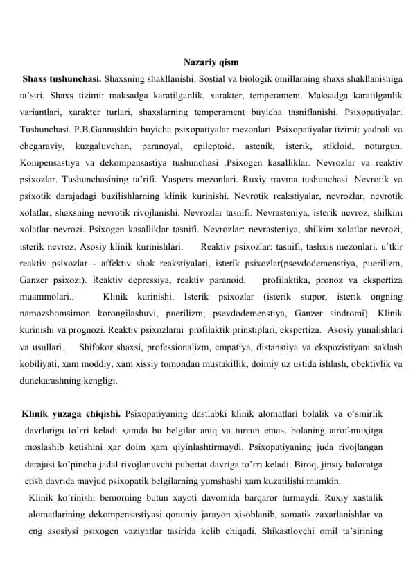 Psixologiya asoslarini o'rganish