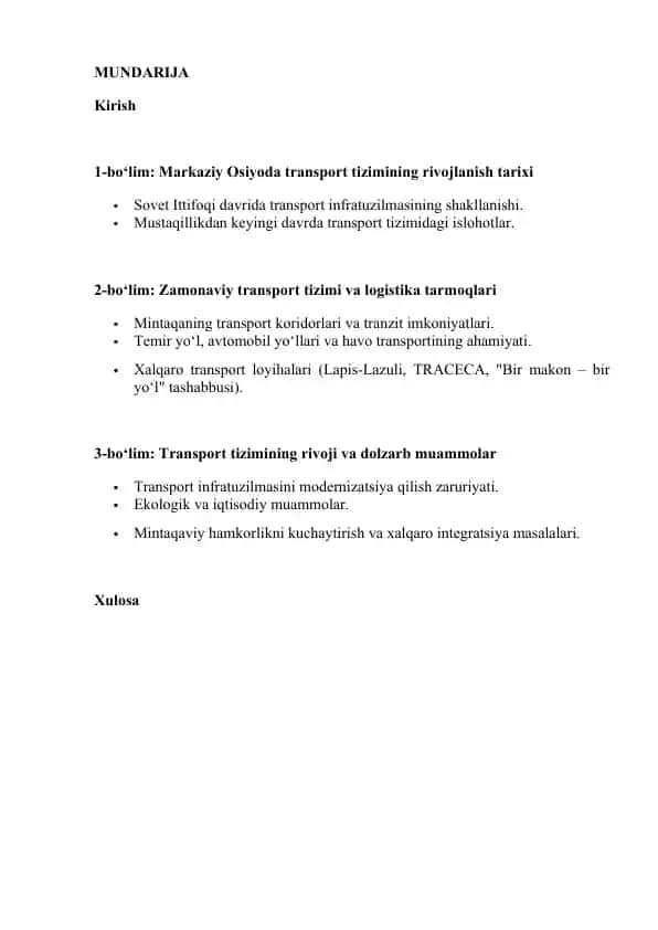 Markaziy Osiyoda transport tizimining rivojlanish tarixi