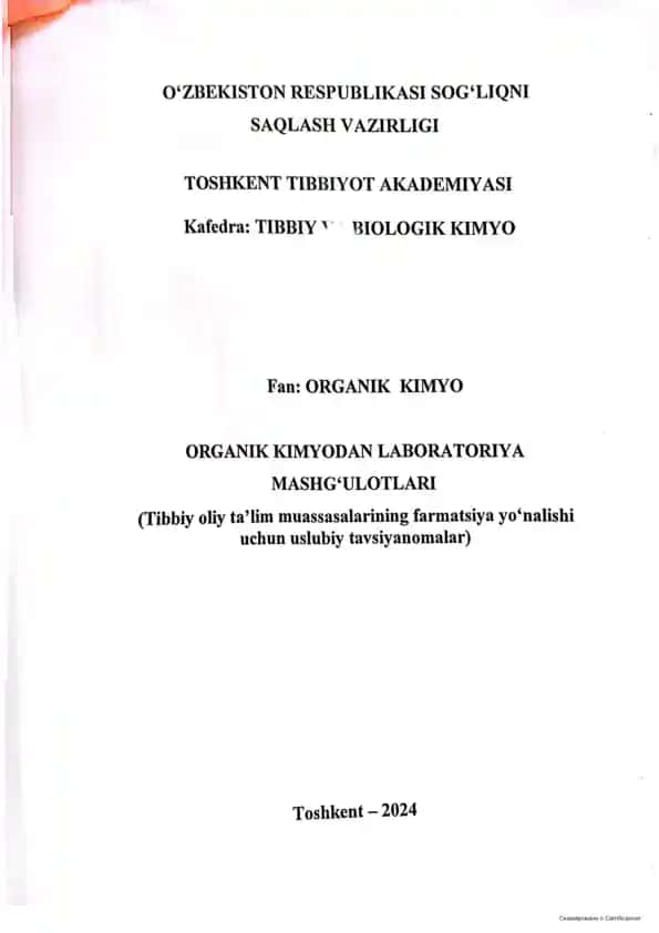 Organik kimyodan laboratoriya mashg'ulotlari